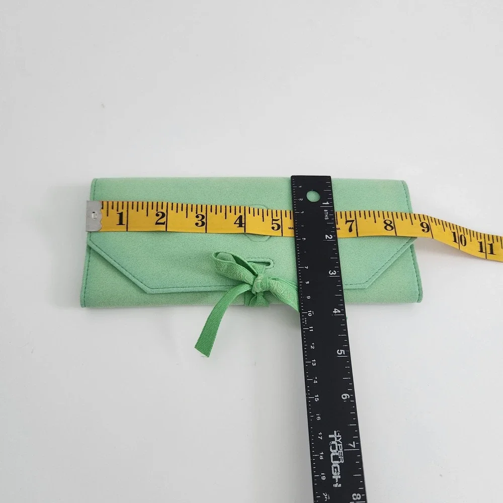 Swarovski Mint Green Faux Suede Travel‎ Jewelry Roll Organizer Ribbon Tie NEW